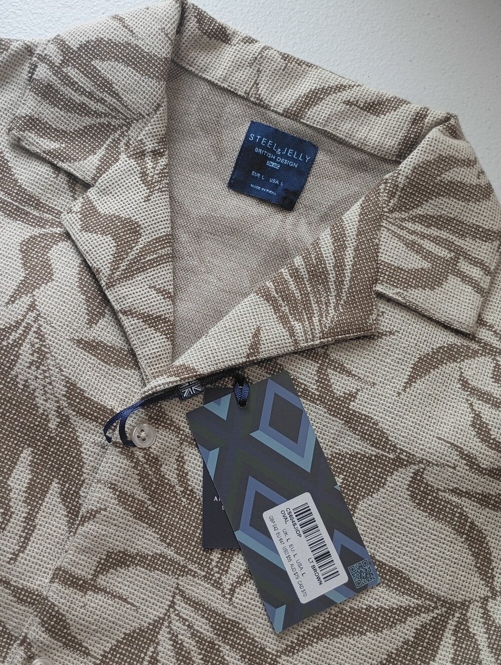 Mens Steel And Jelly Relaxed Fit Cream Tan Leaf Print Short-Sleeve L Shirt (212)